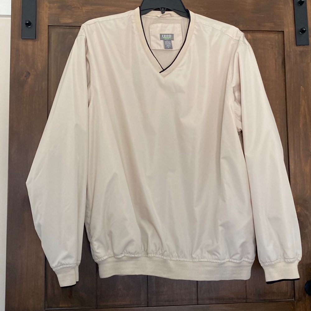 E915- Izod Men's Golf Sz. XL Beige Windbreaker EUC
